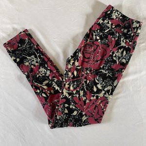 LuLaRoe Unisex Leggings Roses Black White Pink